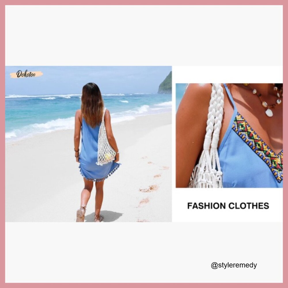 Polyester V-Neck Spaghetti Strap Embroidered Sund… - image 7